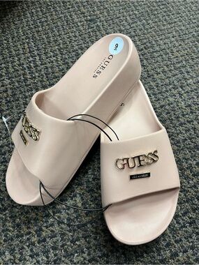 GUESS Pale Pink Logo Slide Sandals